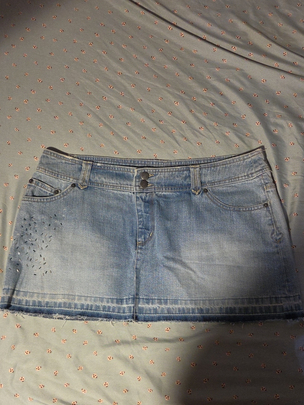 SO Light Blue Denim Mini Skirt with Stud Accents
